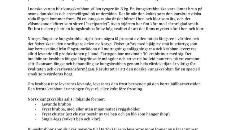 Norsk kungskrabba - faktablad 
