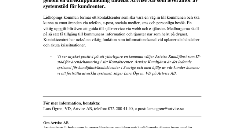 Lidköpings kommun valde Artvise Kundtjänst!