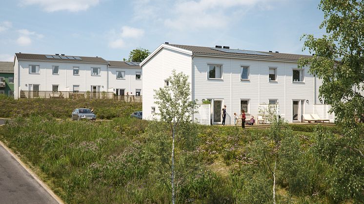 Illustration av BoKlok Sjöliden i Linköping - BoKloks första småhusprojekt med solceller på taket