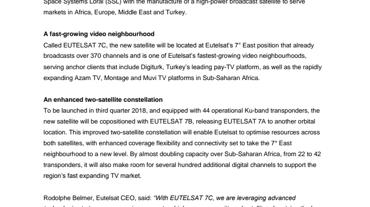 Eutelsat selects all-electric satellite from Space Systems Loral to expand broadcasting in Africa, Middle East, Turkey 