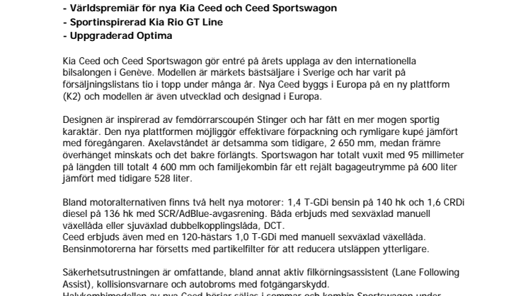 Kia på bilsalongen i Genève: Nya Ceed, Rio GT Line & uppdaterad Optima