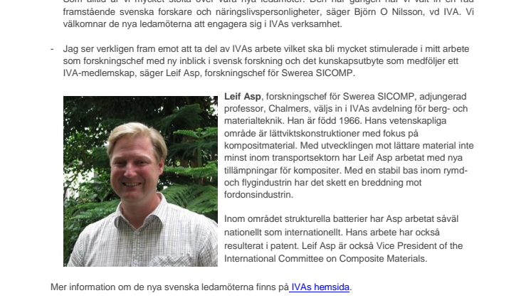Nya ledamöter invalda i Kungliga Ingenjörsvetenskapsakademien