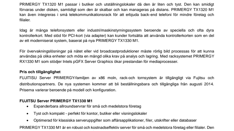 Fujitsu lanserar kompakta och kraftfulla servrar för kontoret och butiken 