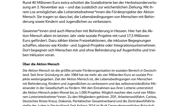 Wetteraukreis: Glückspilz gewinnt 100.000 Euro bei der Herbstsonderverlosung der Aktion Mensch 