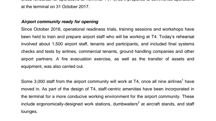 Changi Airport’s new Terminal 4 set to commence operations on 31 October 2017