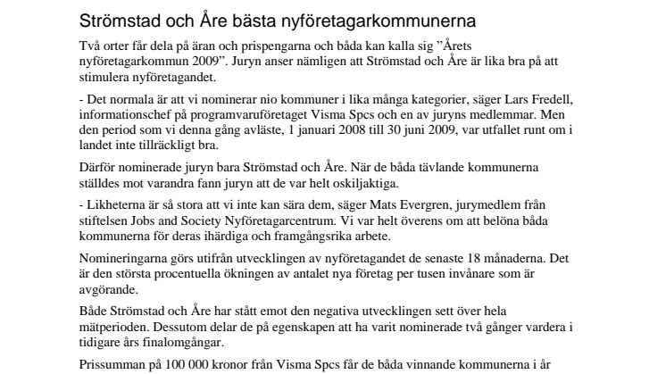 Strömstad och Åre bästa nyföretagarkommunerna