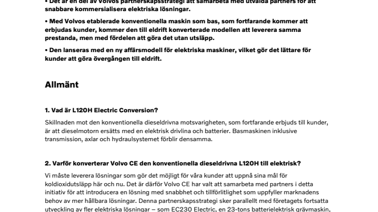 Frågor och svar -  Volvo L120H Electric Conversion