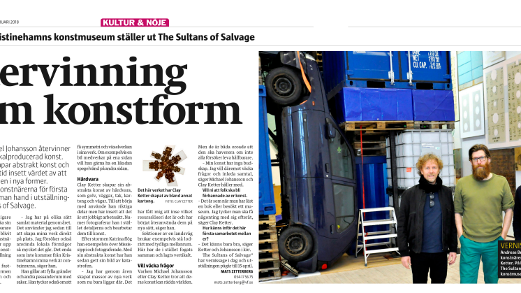 Artikel i  Värmlands Folkblad 2018-02-16 om utställningen ”Sultans of Salvage”