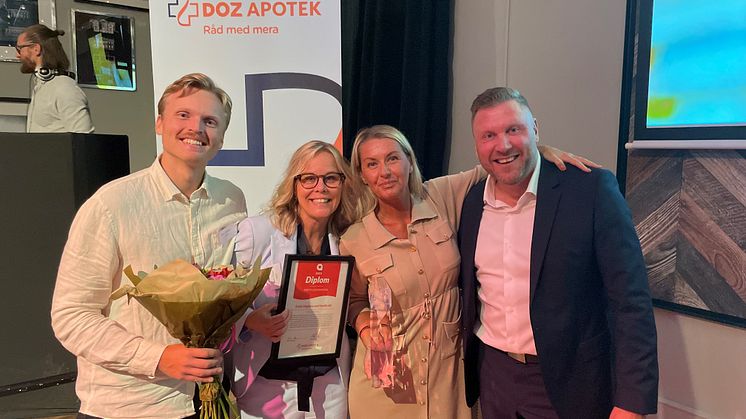 Från vänster: Albin Waldeck, Brand Manager Malin Ohldin, KAM  Susanne Hellberg, Business Development Manager Pharmacy Stig Tornell, CEO - VD DOZ Apotek
