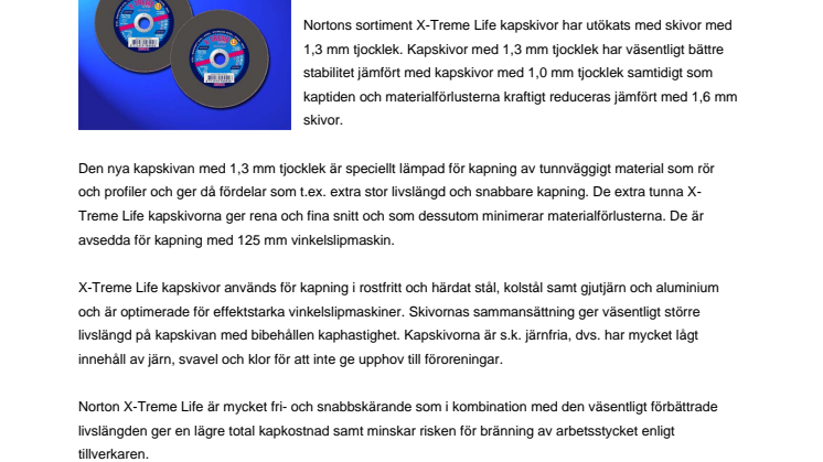 Ny kapskiva från Norton med 1,3 mm tjocklek
