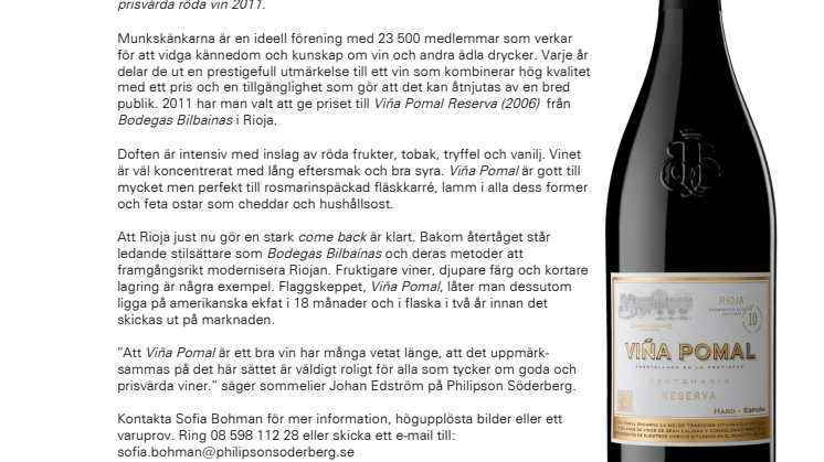 Viña Pomal Reserva (2006) mest prisvärda rödvinet (2011)