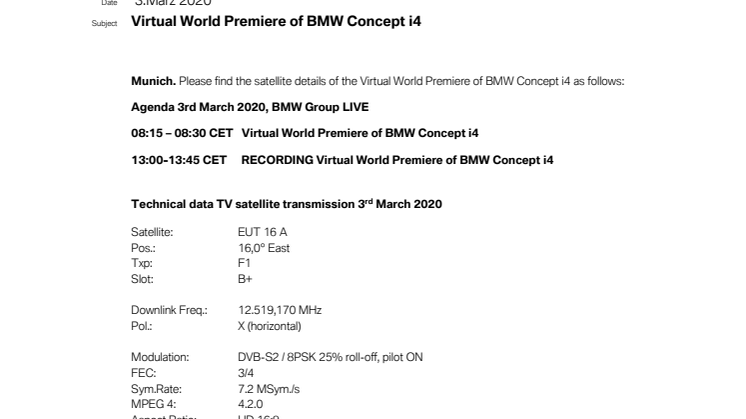 Satellite details - Virtual World Premiere BMW Concept i4