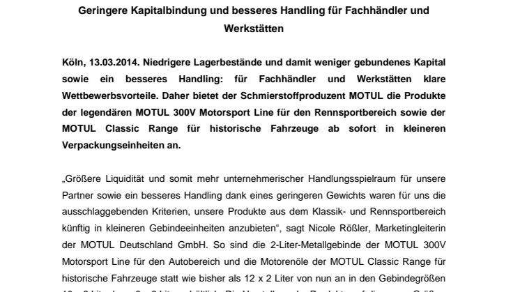 MOTUL 300V Motorsport Line und MOTUL Classic Range mit neuen Verpackungseinheiten