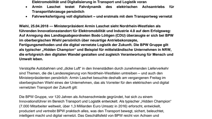 Ministerpräsident Armin Laschet besucht BPW in Wiehl als Vorzeigeunternehmen für E-Mobilität und Industrie 4.0 (mit Video) 