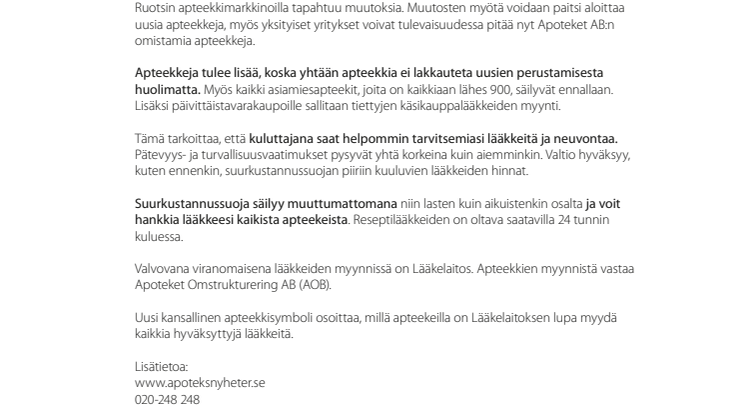 Faktablad om apoteksreformen på finska