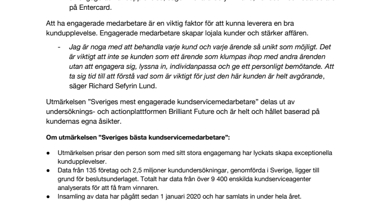 Pressmeddelande - Han levererar bäst kundservice i Sverige 
