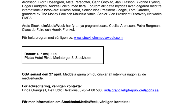 PRESSINBJUDAN: Välkommen till Hotel Rival, 6-7 maj 2009