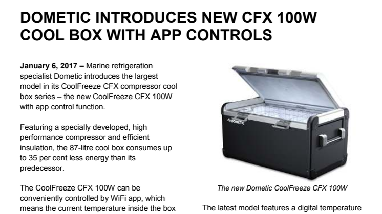 Dometic Introduces New CFX 100W Cool Box with App Controls