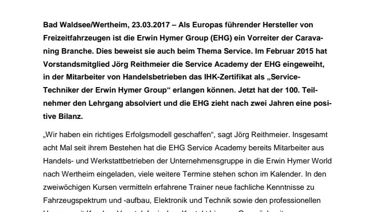 Erfolgsfaktor Service - schon 100 Absolventen mit IHK-Zertifikat
