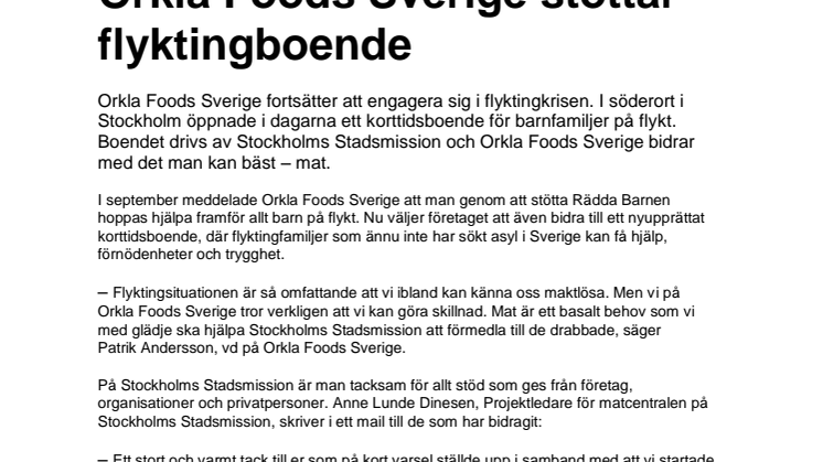 Orkla Foods Sverige stöttar flyktingboende