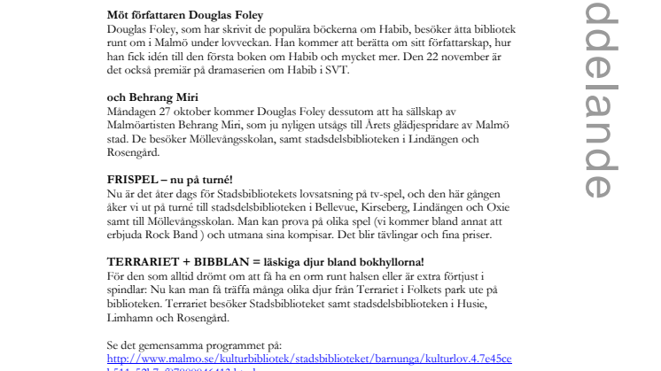 Malmös bibliotek storsatsar på Kulturlovet!