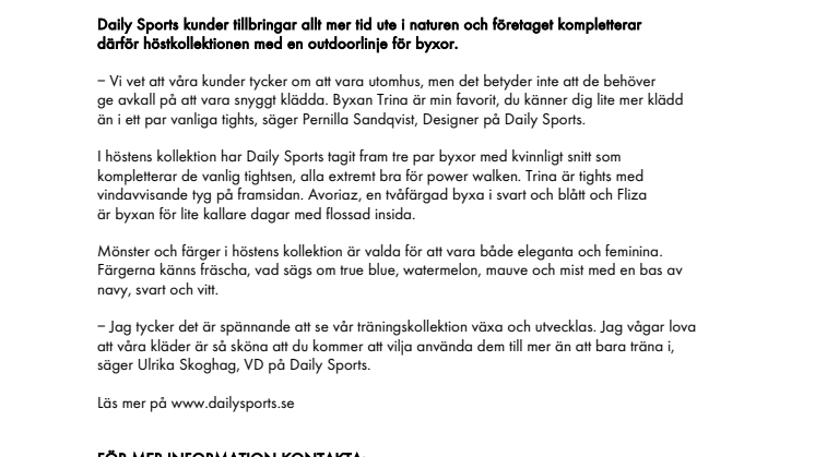 UTÖKAD SATSNING PÅ OUTDOOR. DAILY SPORTS TRÄNING HÖST 2018.
