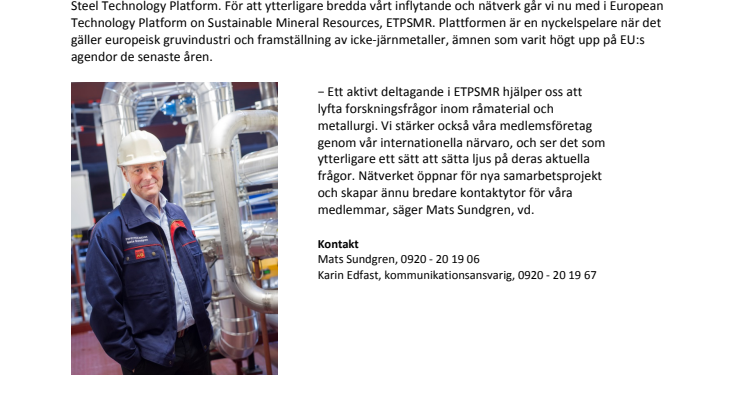Medlemskap lyfter forskningsfrågor inom råmaterial och metallurgi