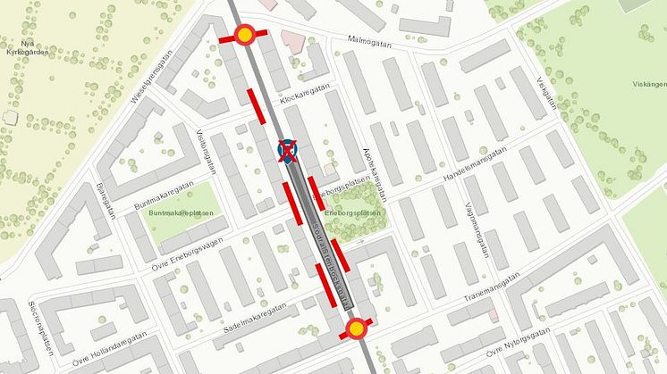 ​Vi bygger nya bullerskydd och lägger om ledningar – en del av Södra Stenbocksgatan avstängd från 8 januari