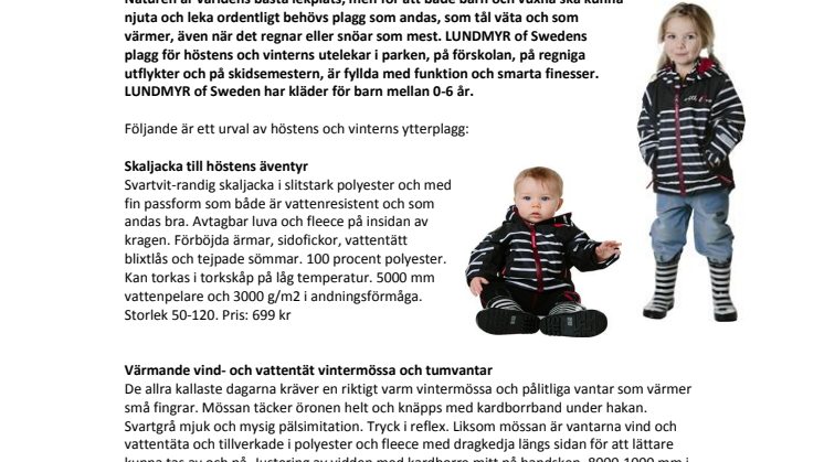 Funktionella ytterplagg från LUNDMYR of Sweden till höstens och vinterns utelek 