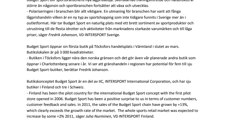 INTERSPORT lanserar nytt lågpriskoncept