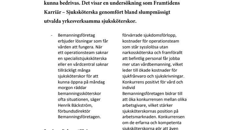 Vårdbemanning nödvändig säger yrkesverksamma sjuksköterskor