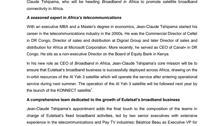Jean-Claude Tshipama joins Eutelsat to head up Broadband in Africa