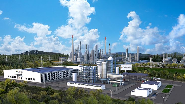 Visualisering av Liquid Winds anläggning FlagshipONE som är tänkt att byggas i Örnsköldsvik. Illustration: Liquid Wind