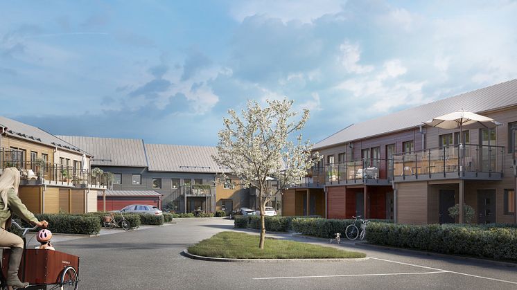 Med trä och prefabricerade byggelement i sin fabrik i Götene är Götenehus en av flera aktörer som utvecklar nyproduktionen i Ytterbys område Nordtag i Kungälv. Bild: Götenehus
