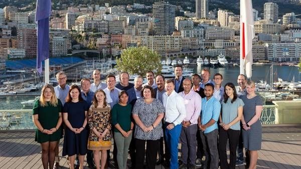 Members of the GEBCO-Nippon Foundation Alumni Team and partners at the International Hydrographic Organization (IHO) in Monaco. The team met with IHO Secretary General Mathias Jonas (front, fifth from right). Credit: Rebecca Marshall