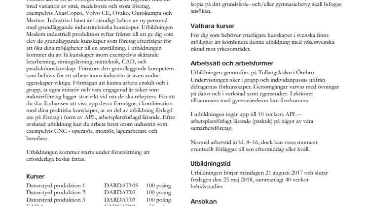 Modern industriell produktion - Informationsblad