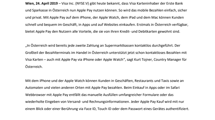 Apple Pay ab sofort für Visa Karteninhaber in Österreich verfügbar