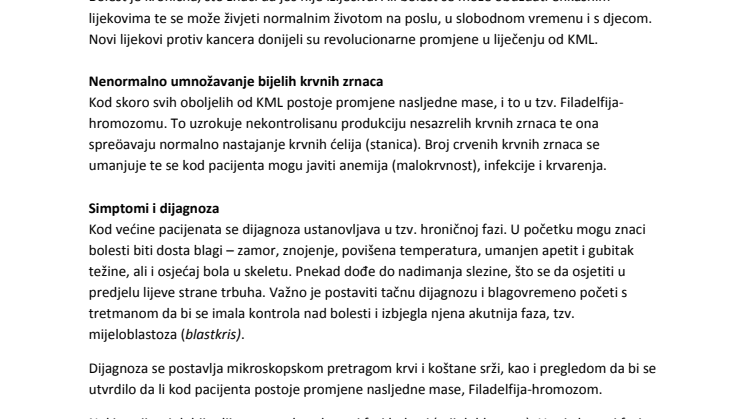 KML-fakta, Bosniska/kroatiska/serbiska: Šta je kronična mijeolska leukemija, KML