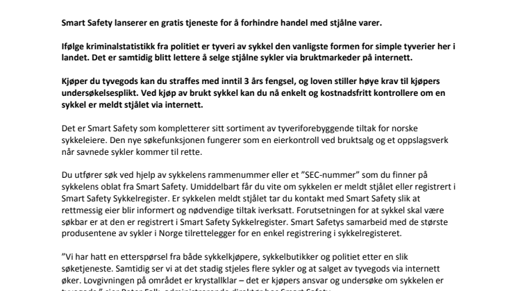 SJEKK STJÅLNE SYKLER PÅ NETTET
