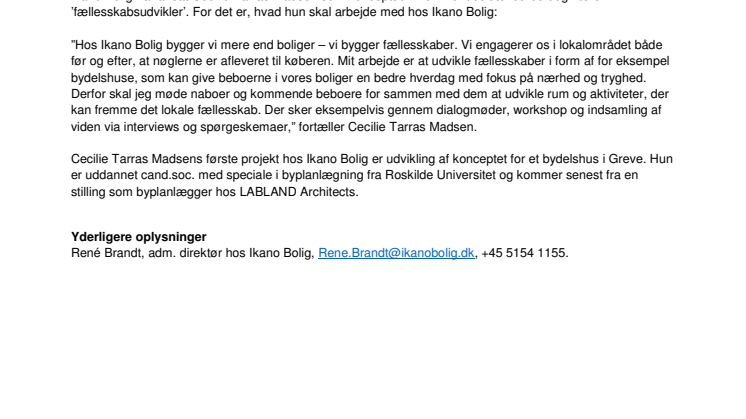 Ikano Bolig ansætter fællesskabsudvikler