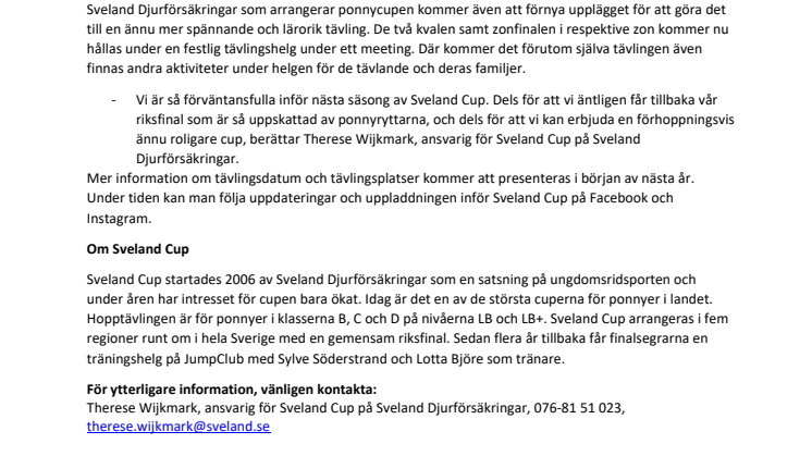 Sveland Cup tillbaka med riksfinal!