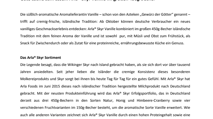 Gute Laune zum Essen: Arla® Skyr Vanille im großen 450g-Becher