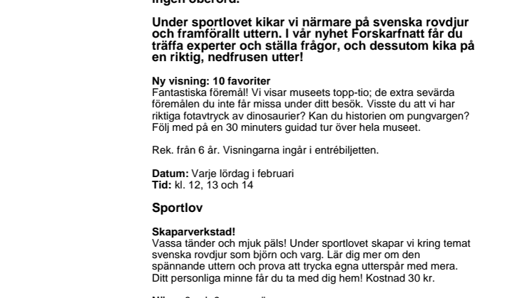 Det händer på Naturhistoriska riksmuseet i februari 