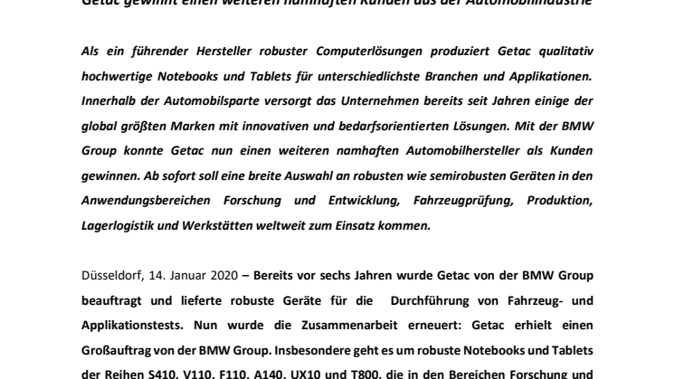 PROZESSOPTIMIERUNG WELTWEIT: DEUTSCHER AUTOMOBILHERSTELLER VERTRAUT AUF ROBUSTE MOBILE GERÄTELÖSUNGEN VON GETAC