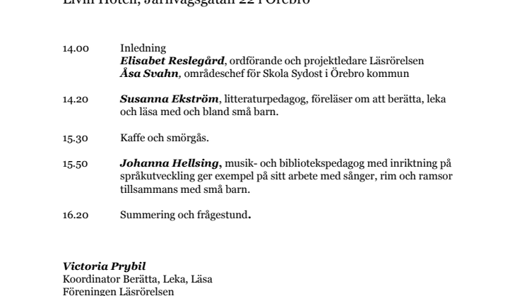 Berätta, Leka, Läsa Örebro 10/9 2014