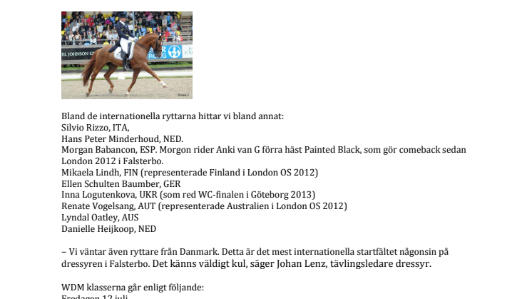 Ryttare klara för World Dressage Masters i Falsterbo