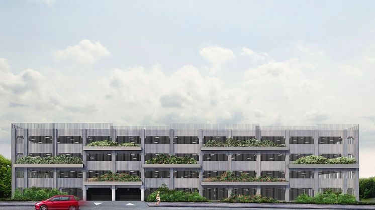 Midroc utvecklar ett nytt bostadsområde, Bulltofta Friluftsstad. Centralt i området uppförs ett parkeringshus. 