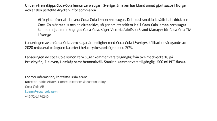Coca-Cola lemon zero® sugar är här