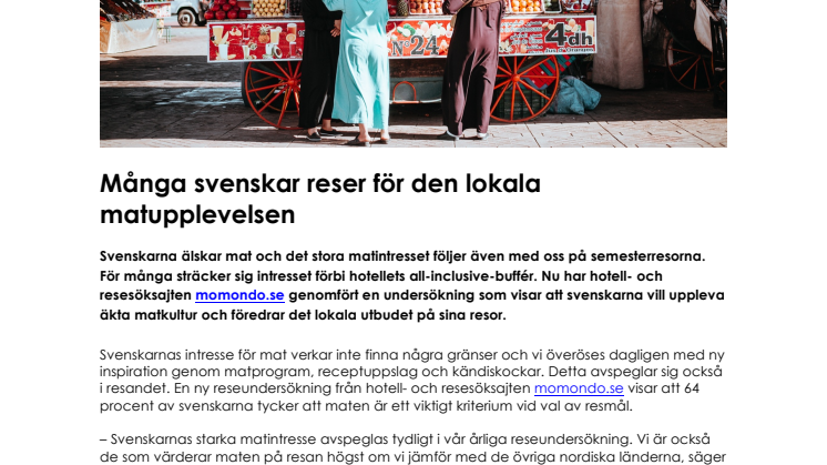 Många svenskar reser för den lokala matupplevelsen
