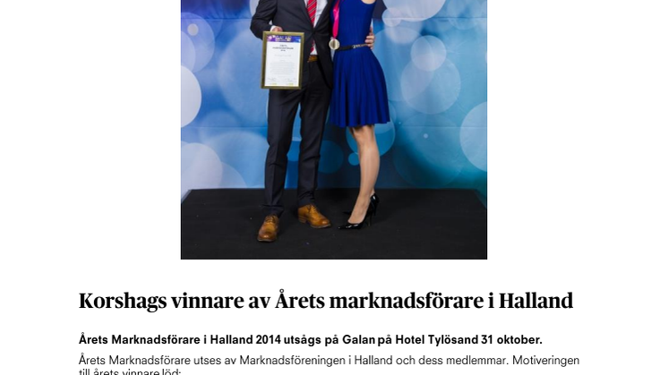 Korshags vinnare av Årets marknadsförare i Halland